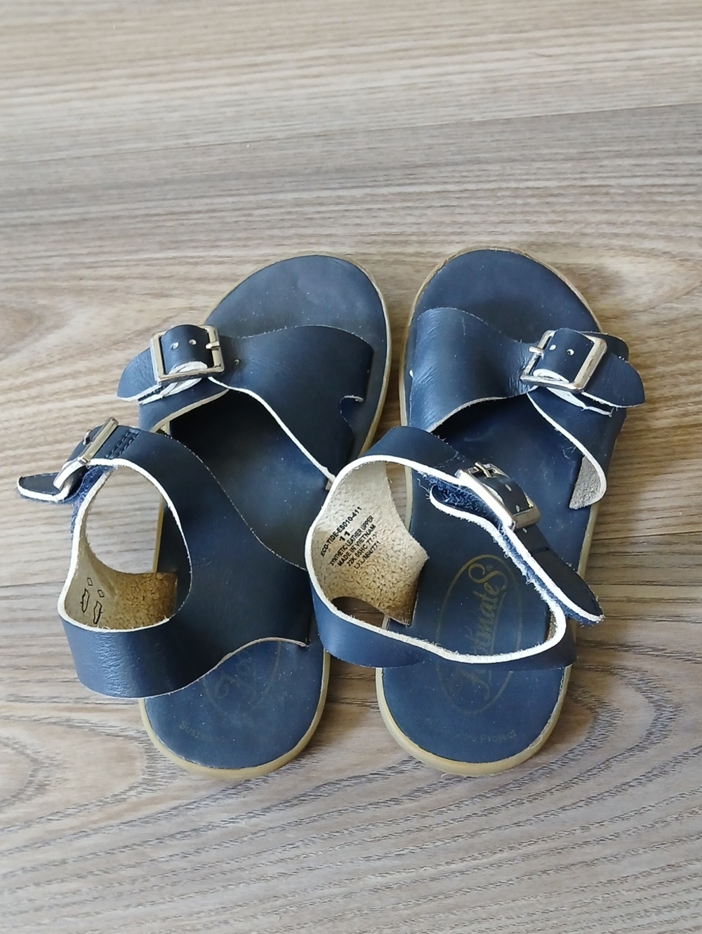 Kids Footmates Eco Tide Navy Leather Buckle Sandals Size 11
